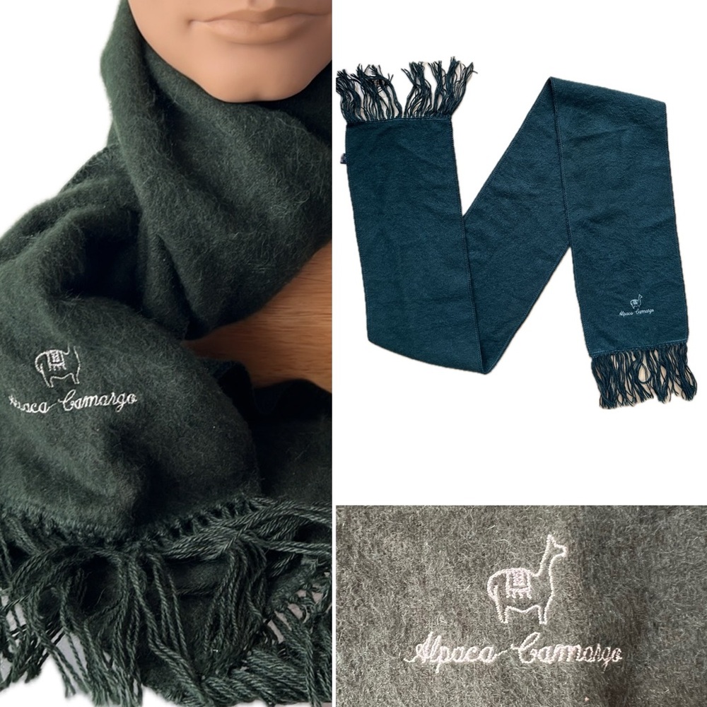 🦙🌲Dark Green Fringed Long Scarf by Alpaca Camargo | Oblong 9”W x 68”L + Fringe
